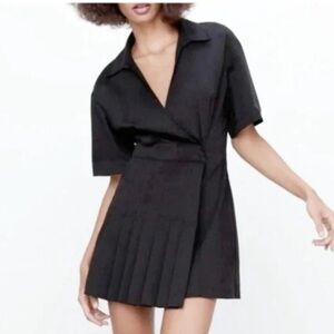 Zara stretch poplin short sleeve pleated tennis dress NWT SZ: M